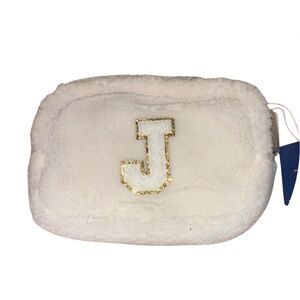 Monogram 'J' Cream Sherpa Cosmetic Bag